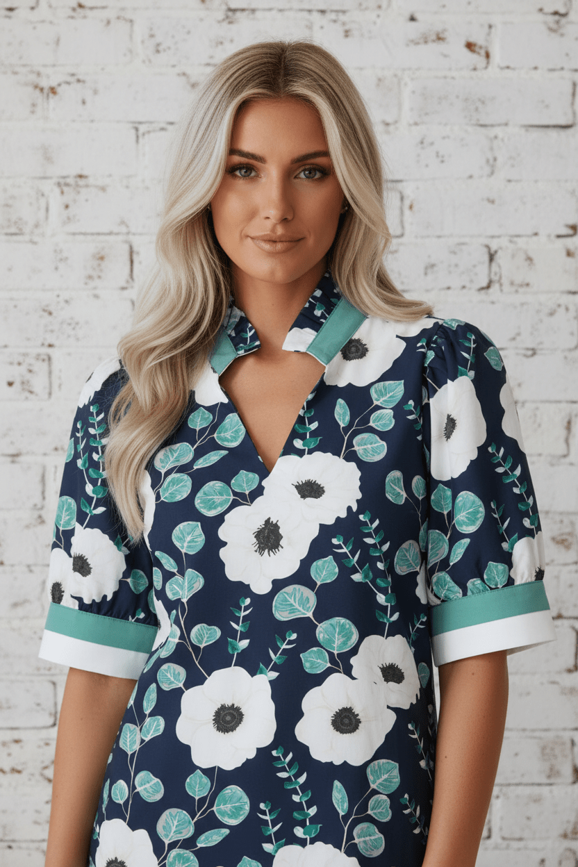 Floral Stripe Patchwork V-Neck Short Sleeve Blouse - Rooted & Reckless Co.