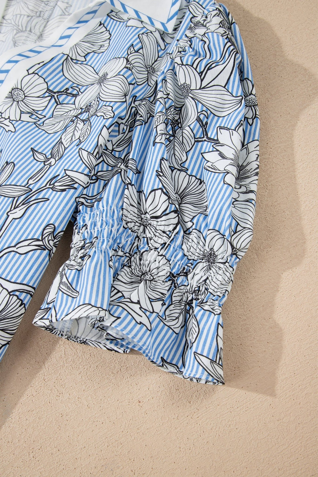 Floral Stripe Polo Collar Short Sleeve Blouse - Rooted & Reckless Co.