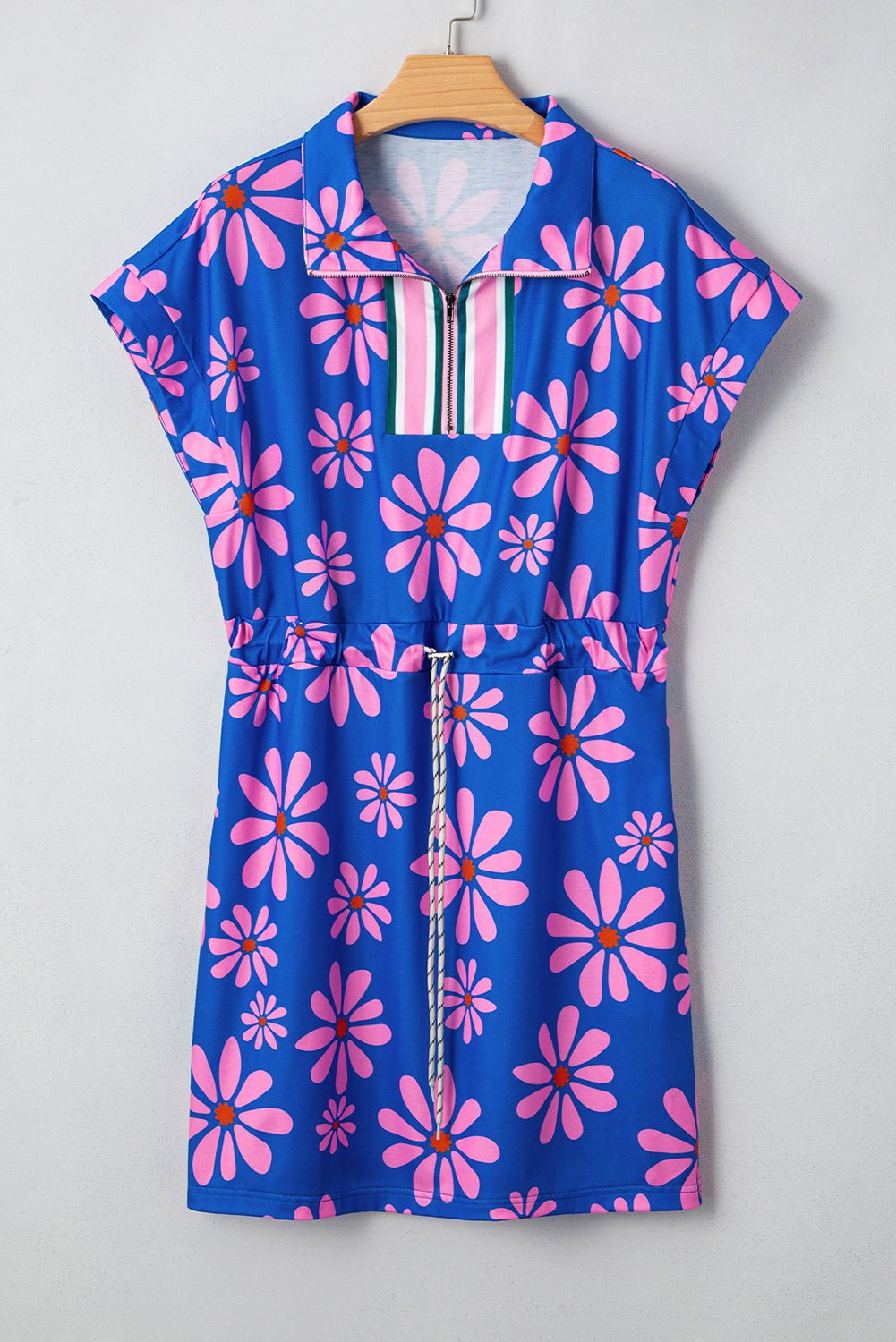Floral Stripe Quarter-Zip Cap Sleeve Mini Dress - Rooted & Reckless Co.