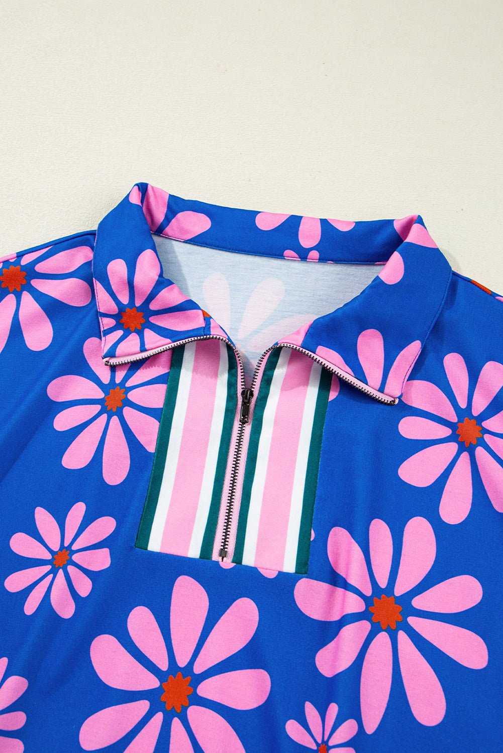 Floral Stripe Quarter-Zip Cap Sleeve Mini Dress - Rooted & Reckless Co.