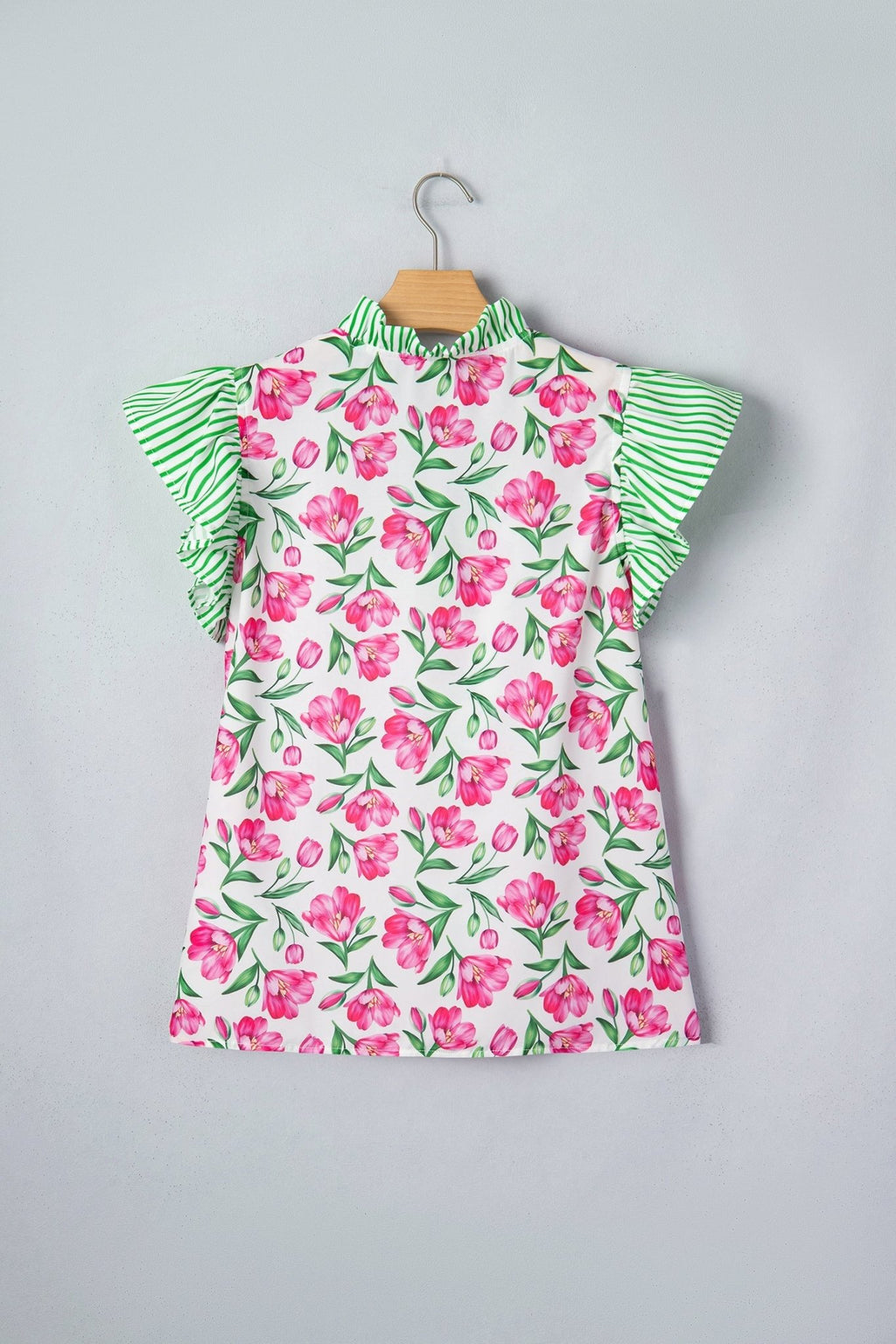 Floral Stripe Ruffle Trim V-Neck Blouse - Rooted & Reckless Co.