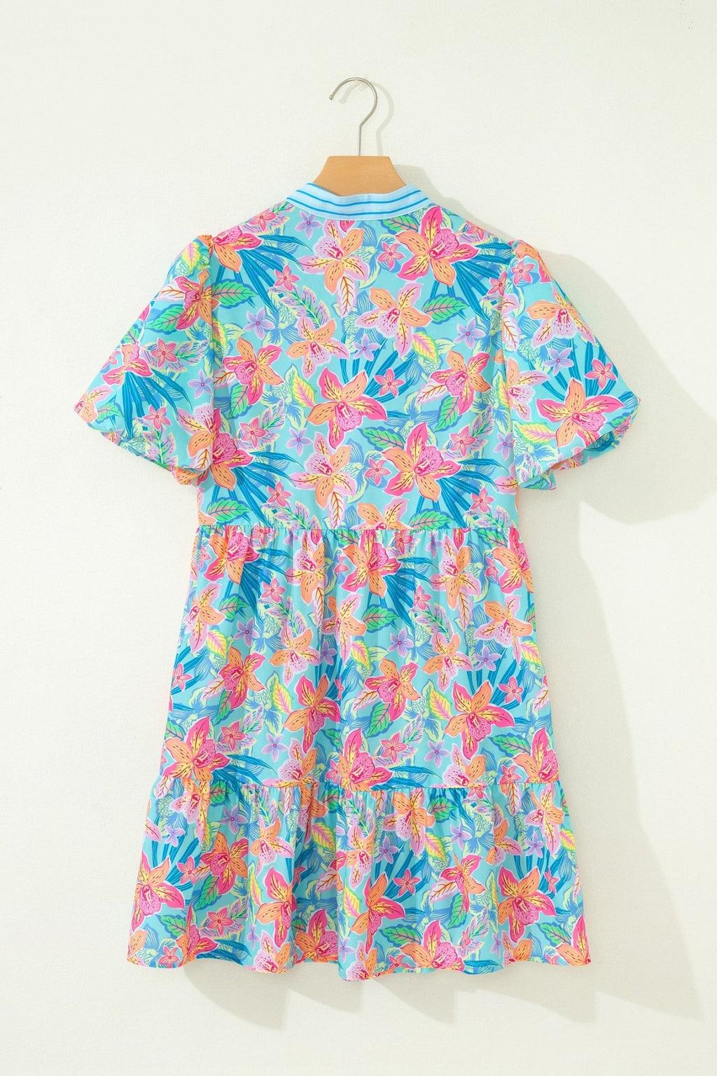 Floral Stripe Scallop Trim V-Neck Tiered Dress - Rooted & Reckless Co.