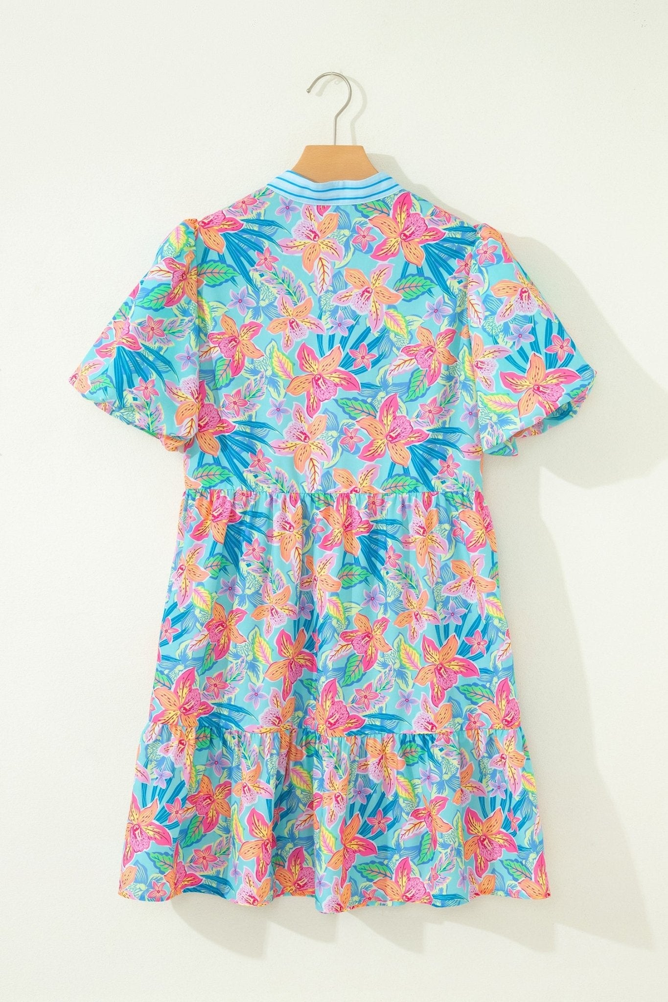 Floral Stripe Scallop Trim V-Neck Tiered Dress - Rooted & Reckless Co.