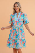 Floral Stripe Scallop Trim V-Neck Tiered Dress - Rooted & Reckless Co.