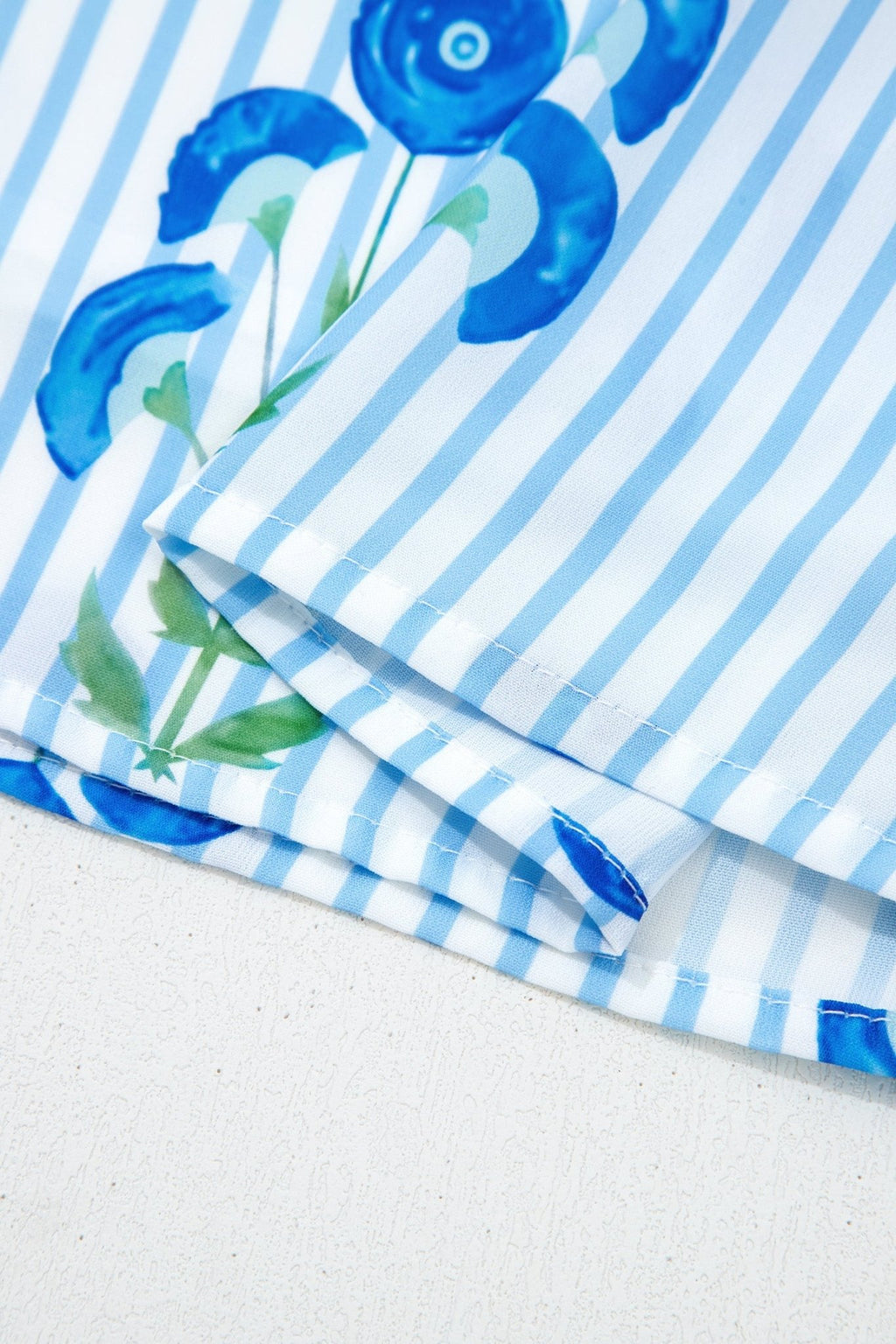 Floral Stripe Tie Notch Puff Sleeve Dress - Rooted & Reckless Co.