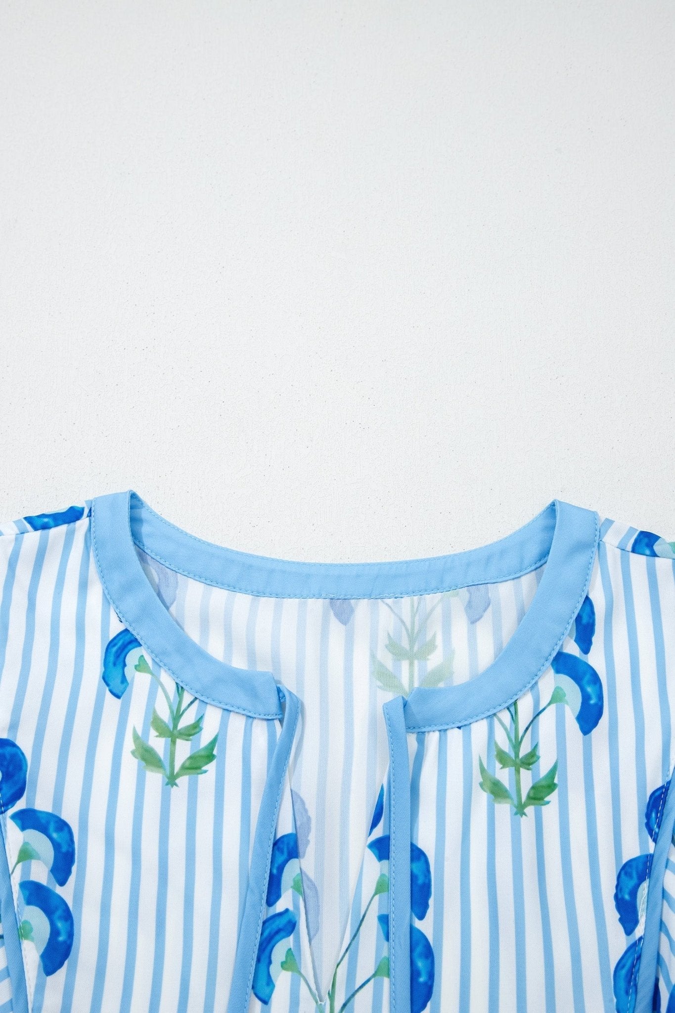 Floral Stripe Tie Notch Puff Sleeve Dress - Rooted & Reckless Co.