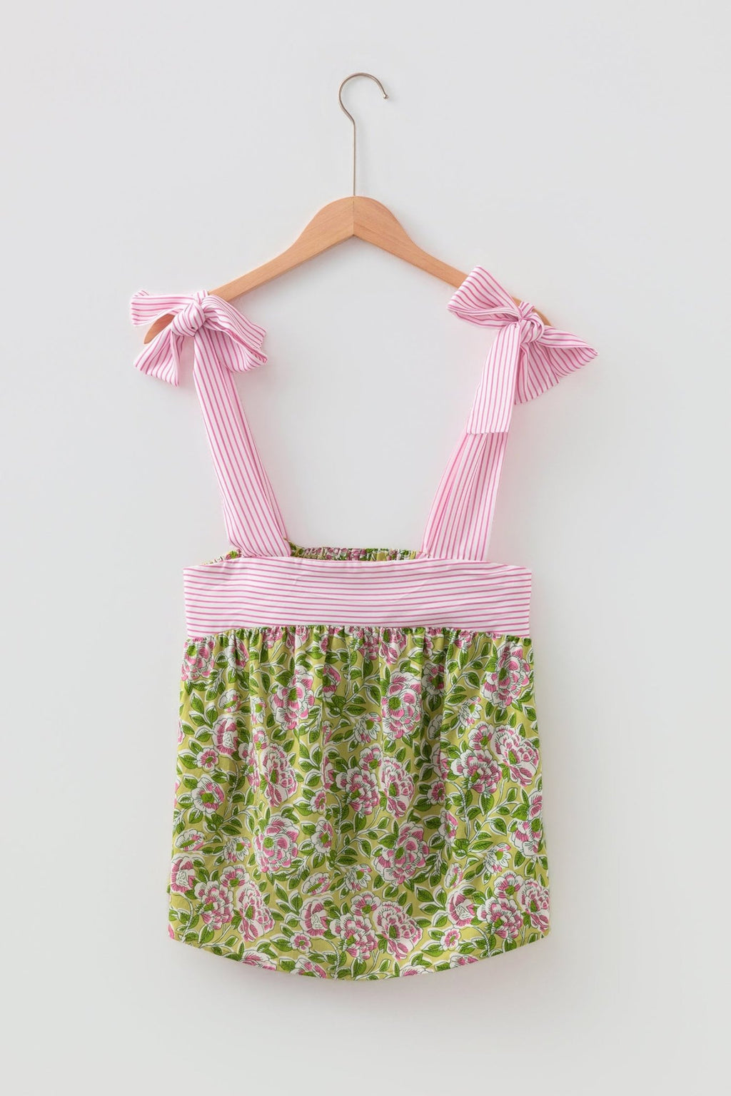 Floral Stripe Tie Strap Babydoll Tank Top - Rooted & Reckless Co.