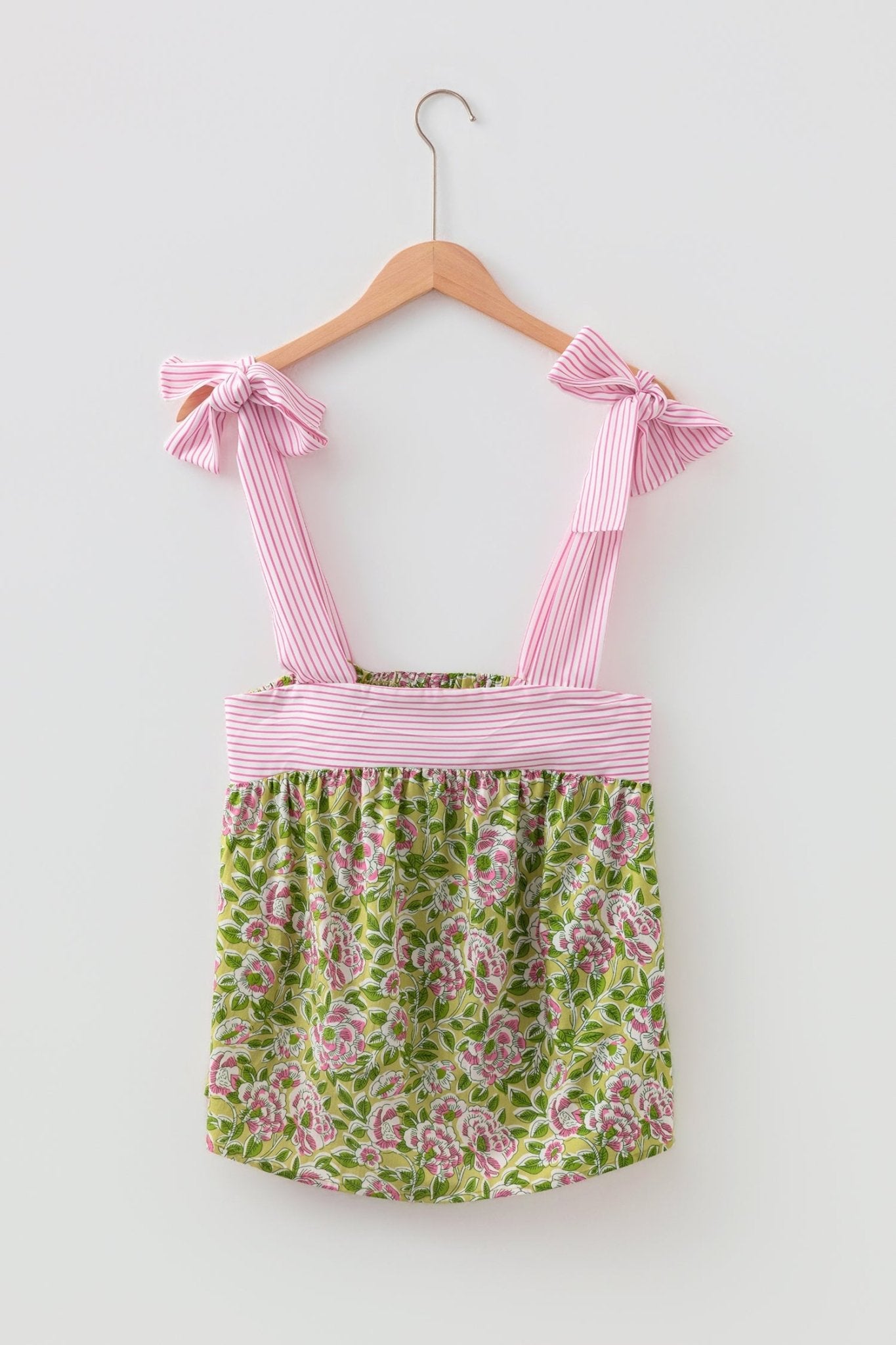 Floral Stripe Tie Strap Babydoll Tank Top - Rooted & Reckless Co.