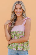 Floral Stripe Tie Strap Babydoll Tank Top - Rooted & Reckless Co.