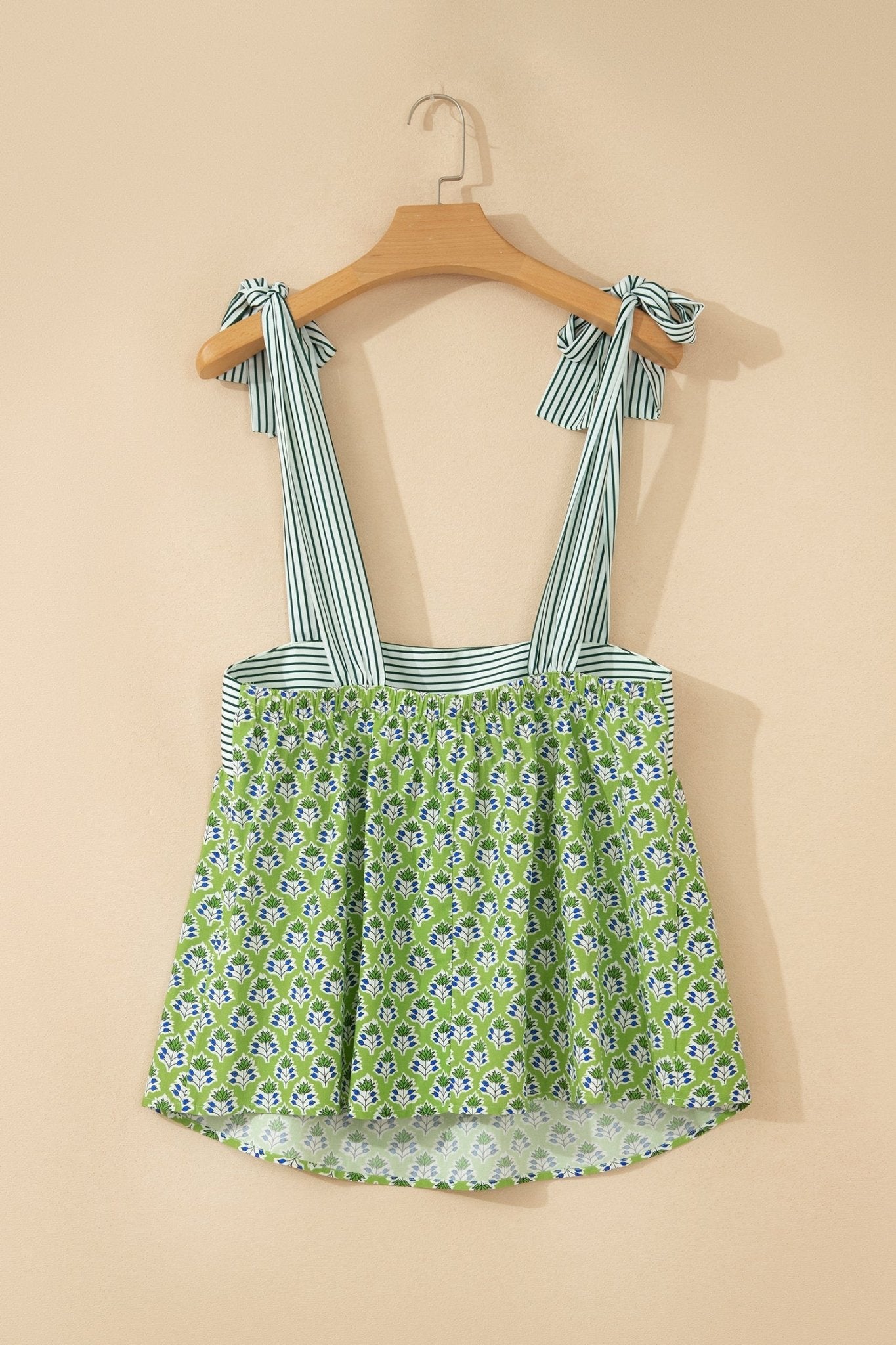 Floral Stripe Tie Strap Babydoll Tank Top - Rooted & Reckless Co.