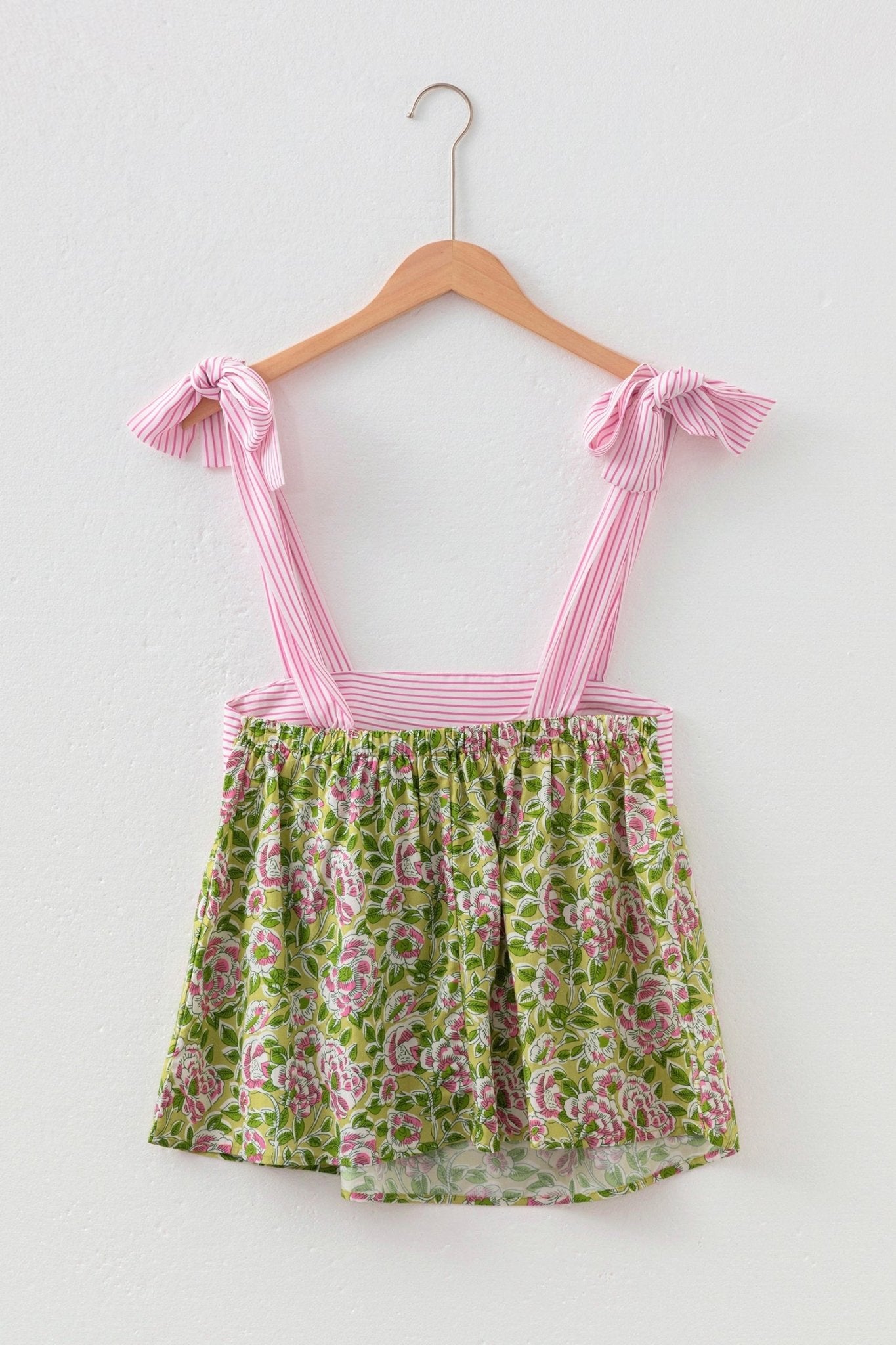 Floral Stripe Tie Strap Babydoll Tank Top - Rooted & Reckless Co.