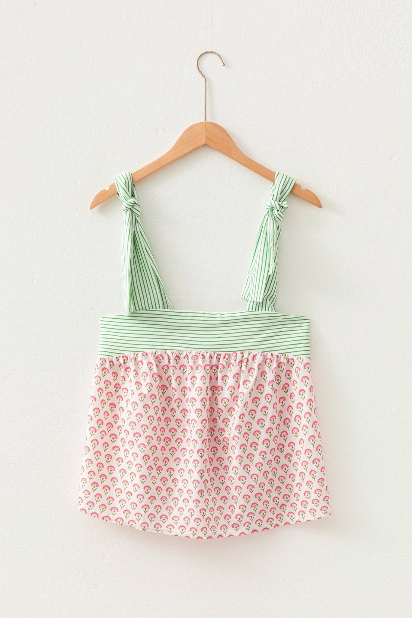 Floral Stripe Tie Strap Babydoll Tank Top - Rooted & Reckless Co.