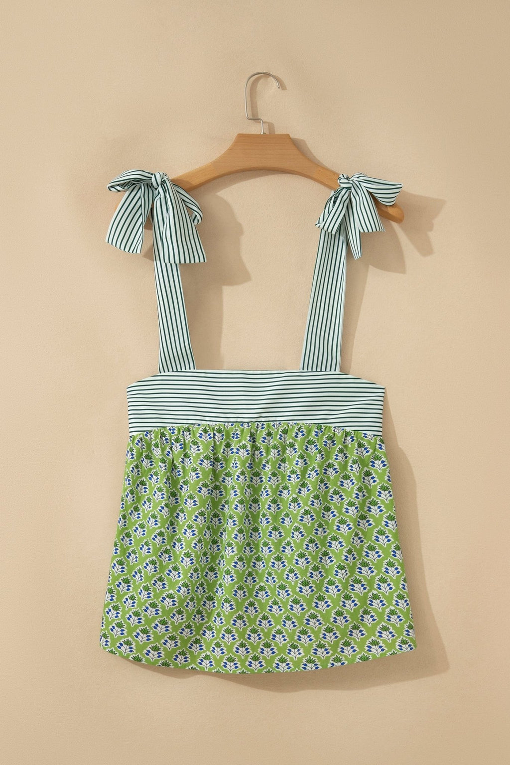 Floral Stripe Tie Strap Babydoll Tank Top - Rooted & Reckless Co.