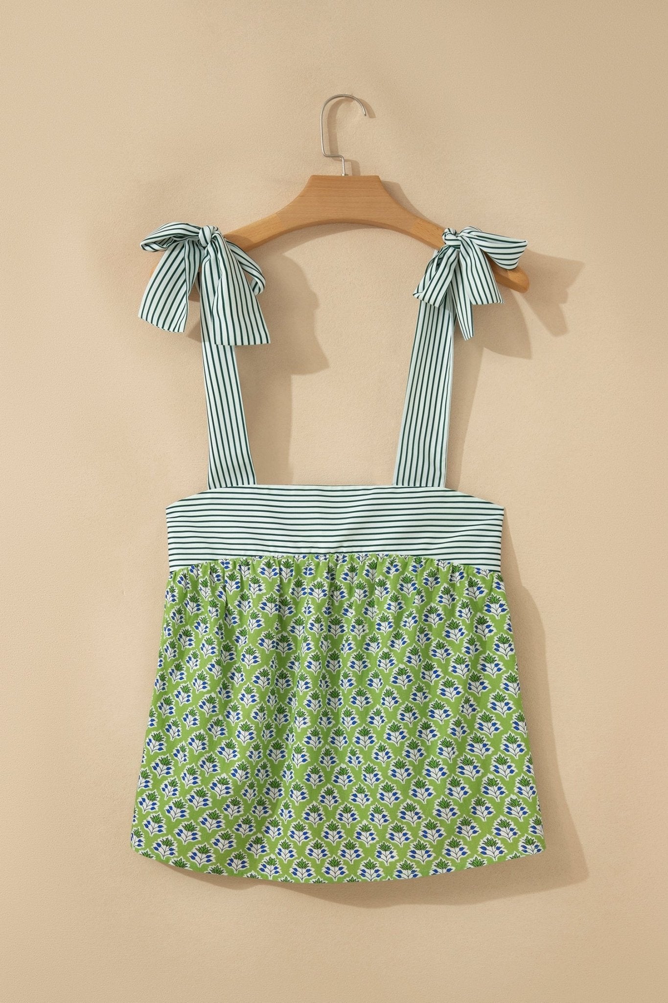 Floral Stripe Tie Strap Babydoll Tank Top - Rooted & Reckless Co.