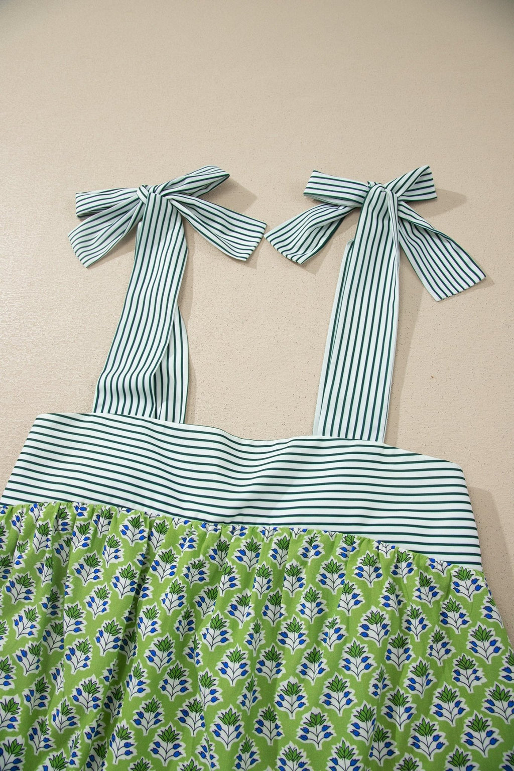 Floral Stripe Tie Strap Babydoll Tank Top - Rooted & Reckless Co.