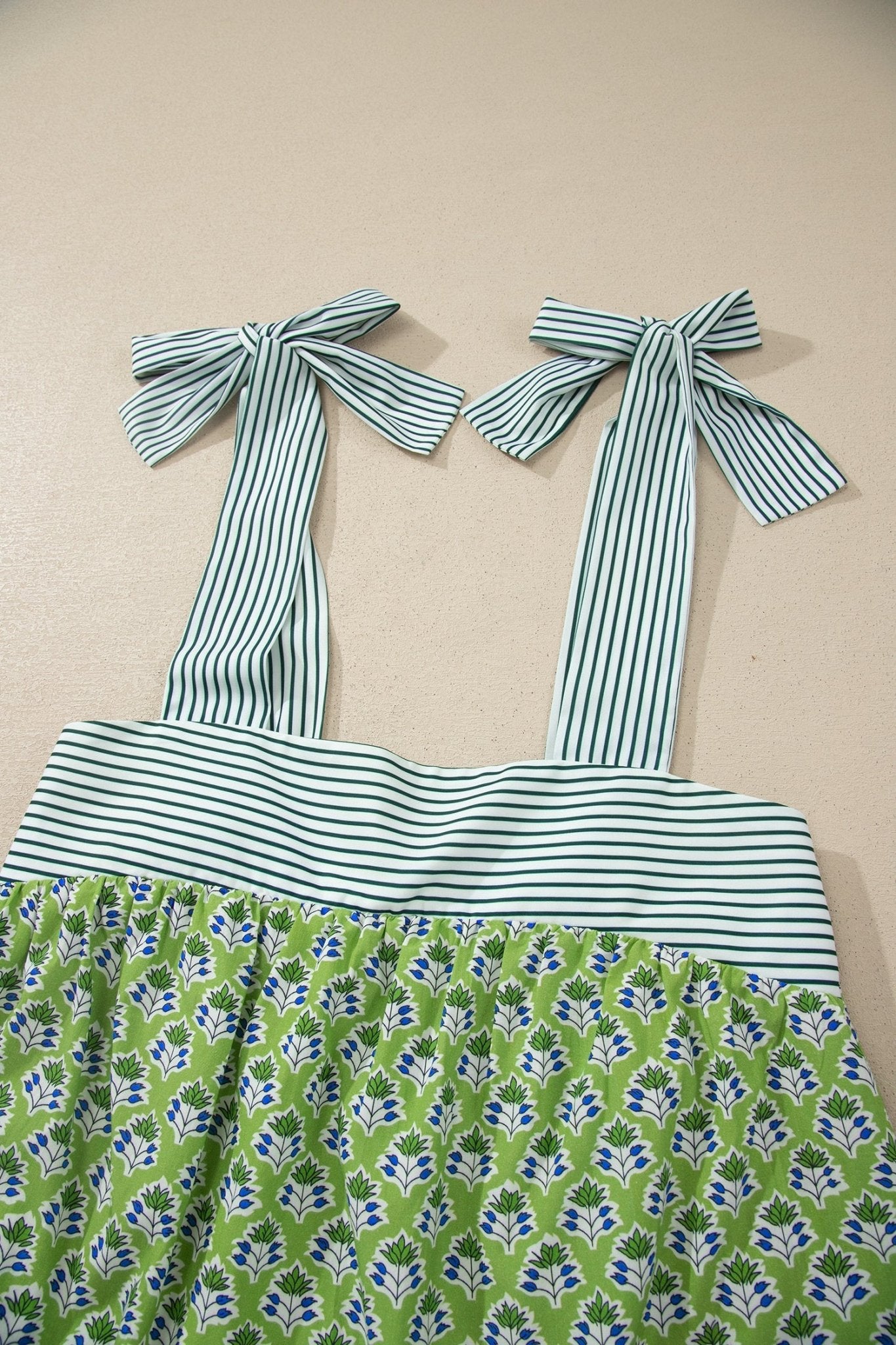 Floral Stripe Tie Strap Babydoll Tank Top - Rooted & Reckless Co.