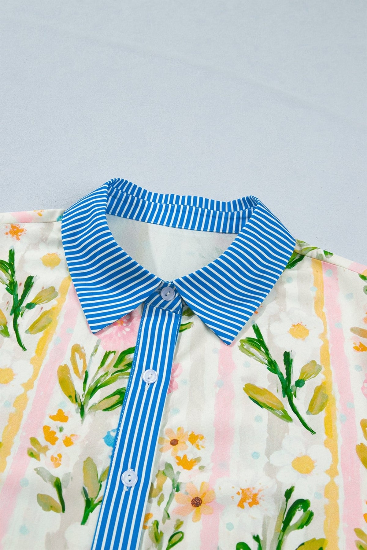 Floral Stripe Trim Button Down Dress - Rooted & Reckless Co.