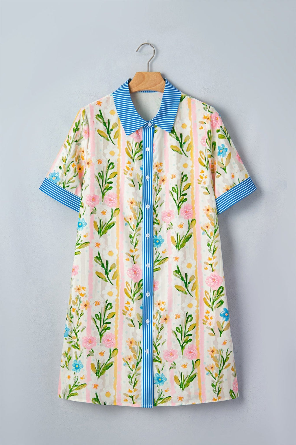 Floral Stripe Trim Button Down Dress - Rooted & Reckless Co.