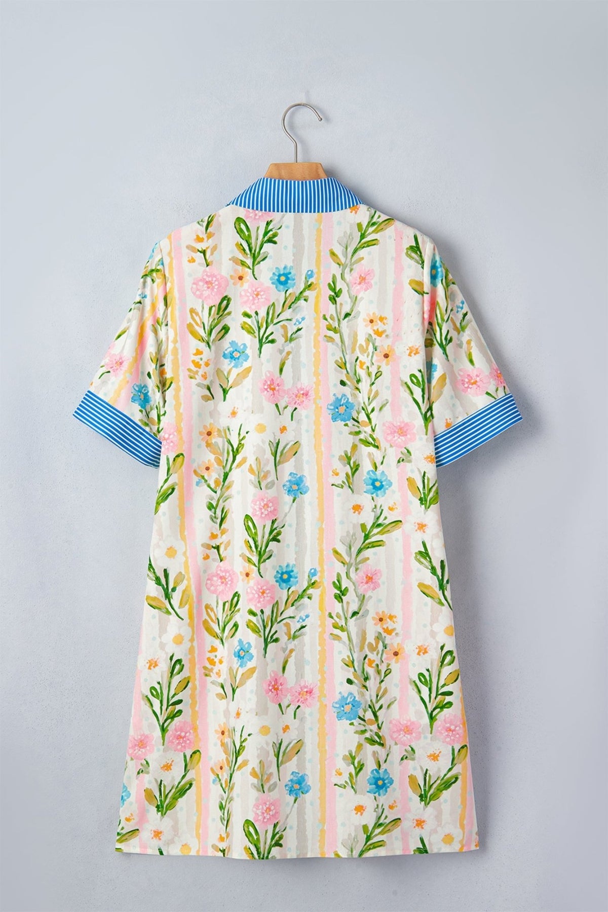 Floral Stripe Trim Button Down Dress - Rooted & Reckless Co.