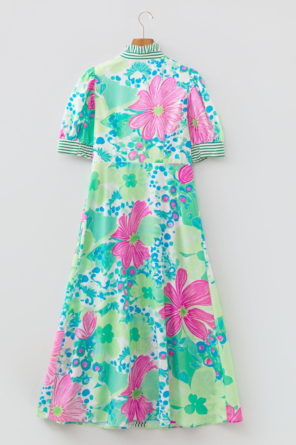 Floral Stripe Trim Button Down Vacation Dress - Rooted & Reckless Co.