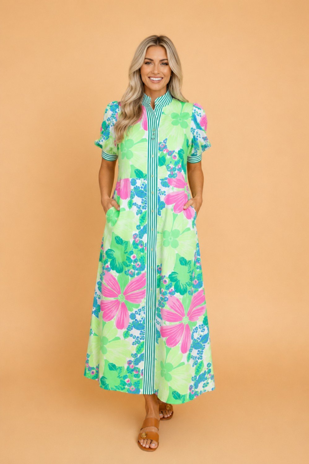 Floral Stripe Trim Button Down Vacation Dress - Rooted & Reckless Co.