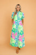 Floral Stripe Trim Button Down Vacation Dress - Rooted & Reckless Co.