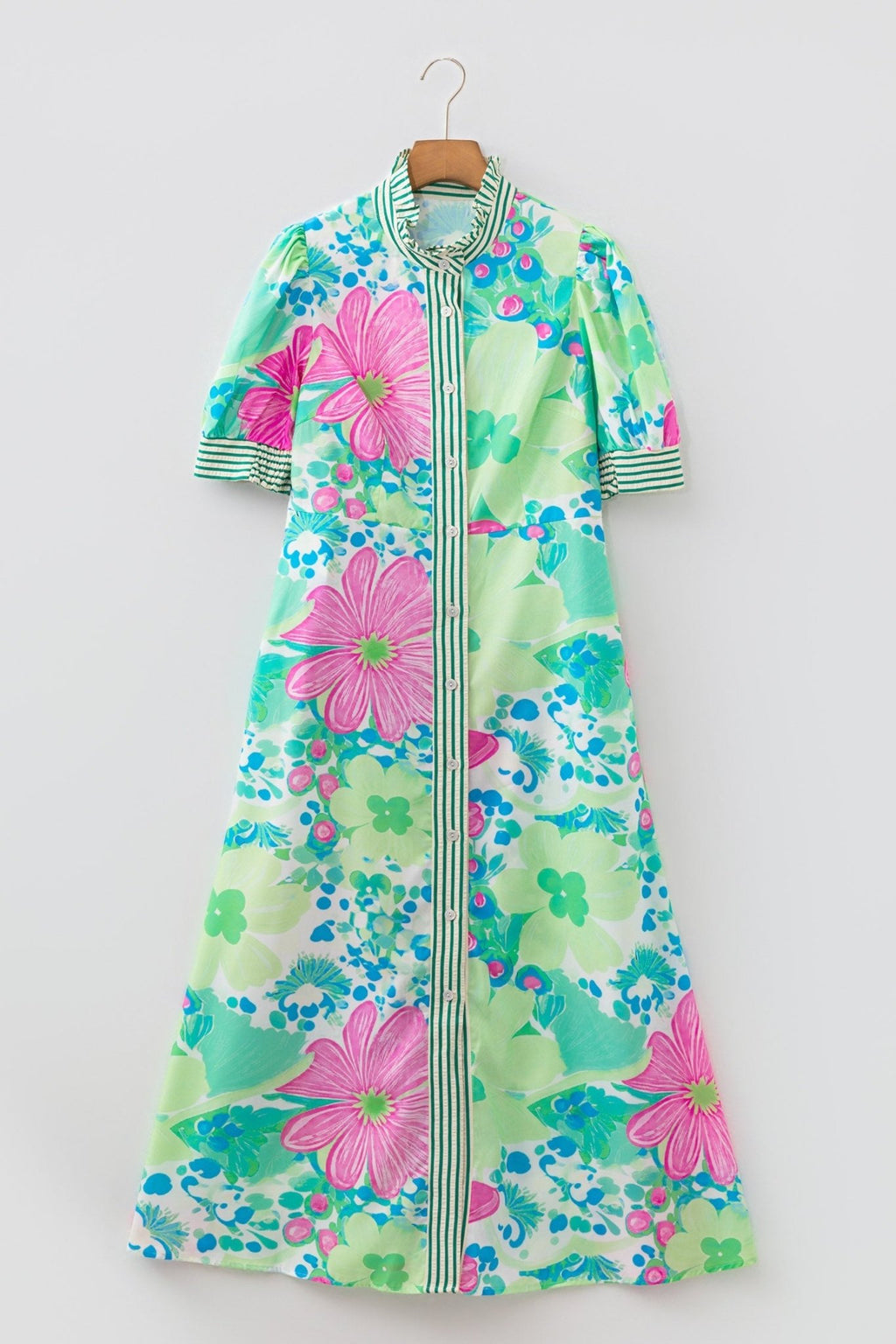 Floral Stripe Trim Button Down Vacation Dress - Rooted & Reckless Co.