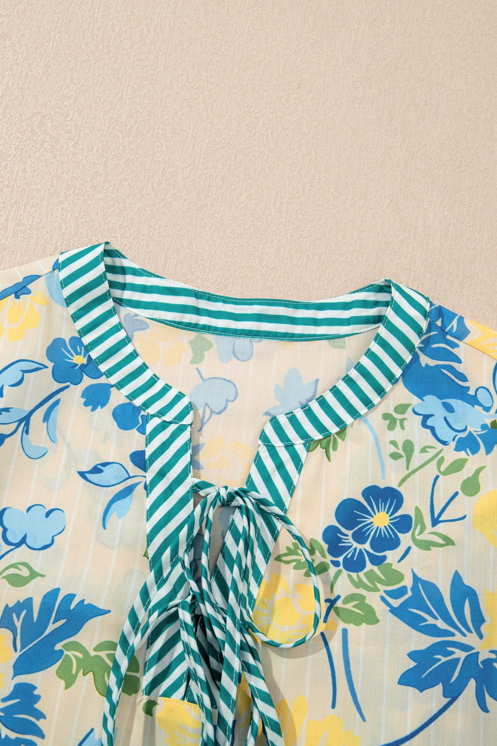 Floral Stripe Trim Puff Short Sleeve Dress - Rooted & Reckless Co.