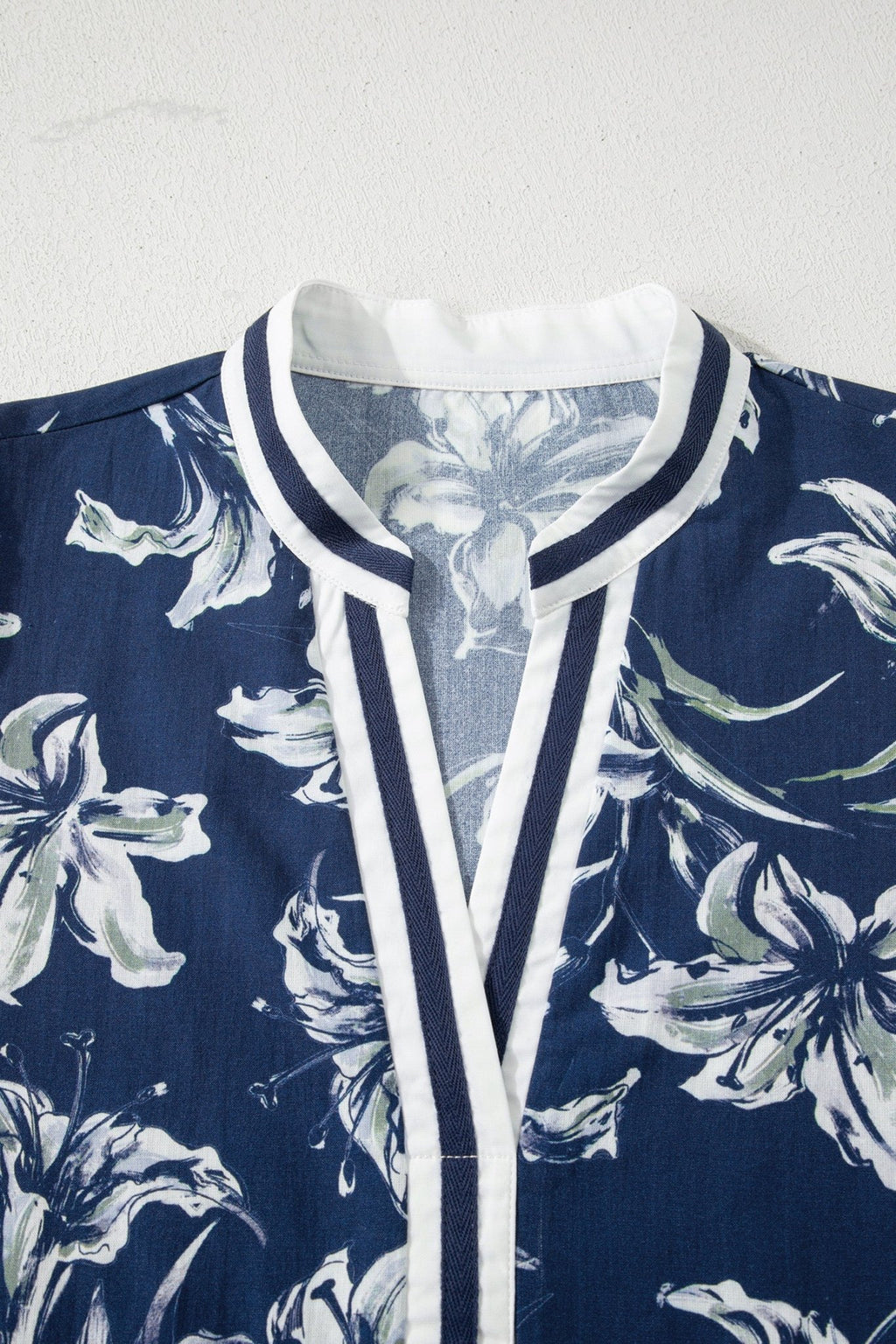 Floral Stripe Trim Puff Sleeve V-Neck Blouse - Rooted & Reckless Co.