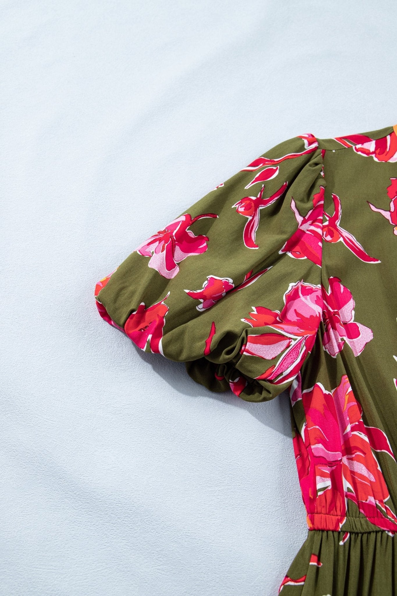 Floral Stripe Trim Short Puff Sleeve Maxi Dress - Rooted & Reckless Co.