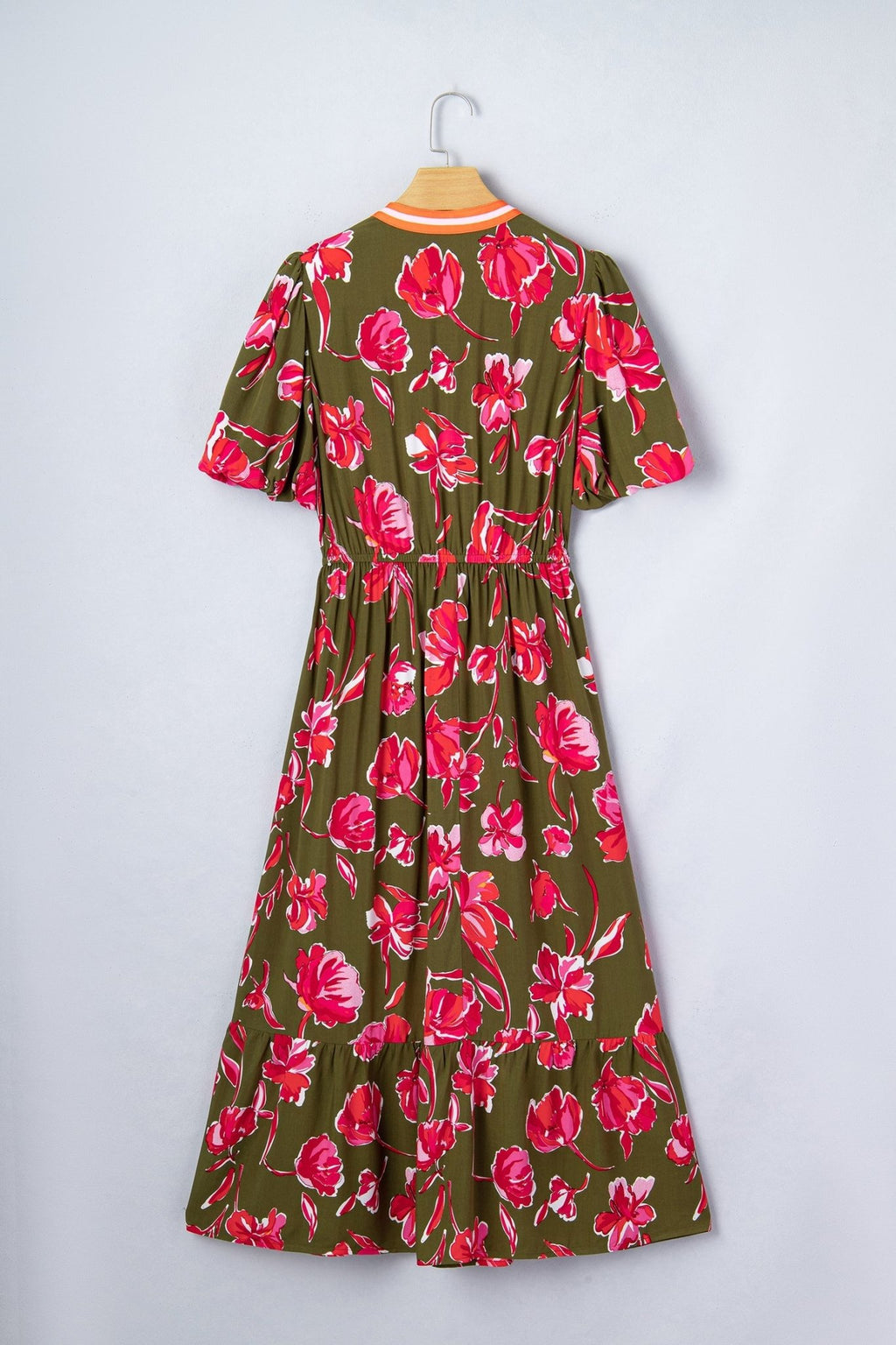 Floral Stripe Trim Short Puff Sleeve Maxi Dress - Rooted & Reckless Co.