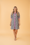 Floral Stripe Trim Short Sleeve Shift Dress - Rooted & Reckless Co.