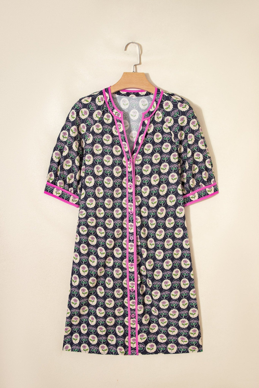Floral Stripe Trim Short Sleeve Shift Dress - Rooted & Reckless Co.