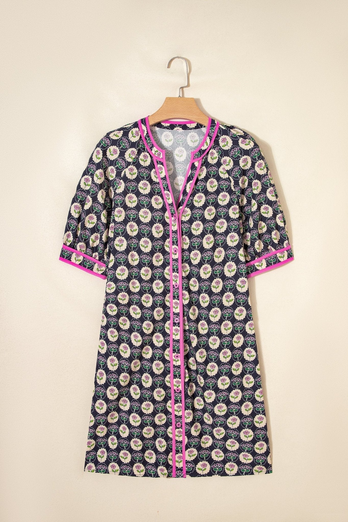 Floral Stripe Trim Short Sleeve Shift Dress - Rooted & Reckless Co.