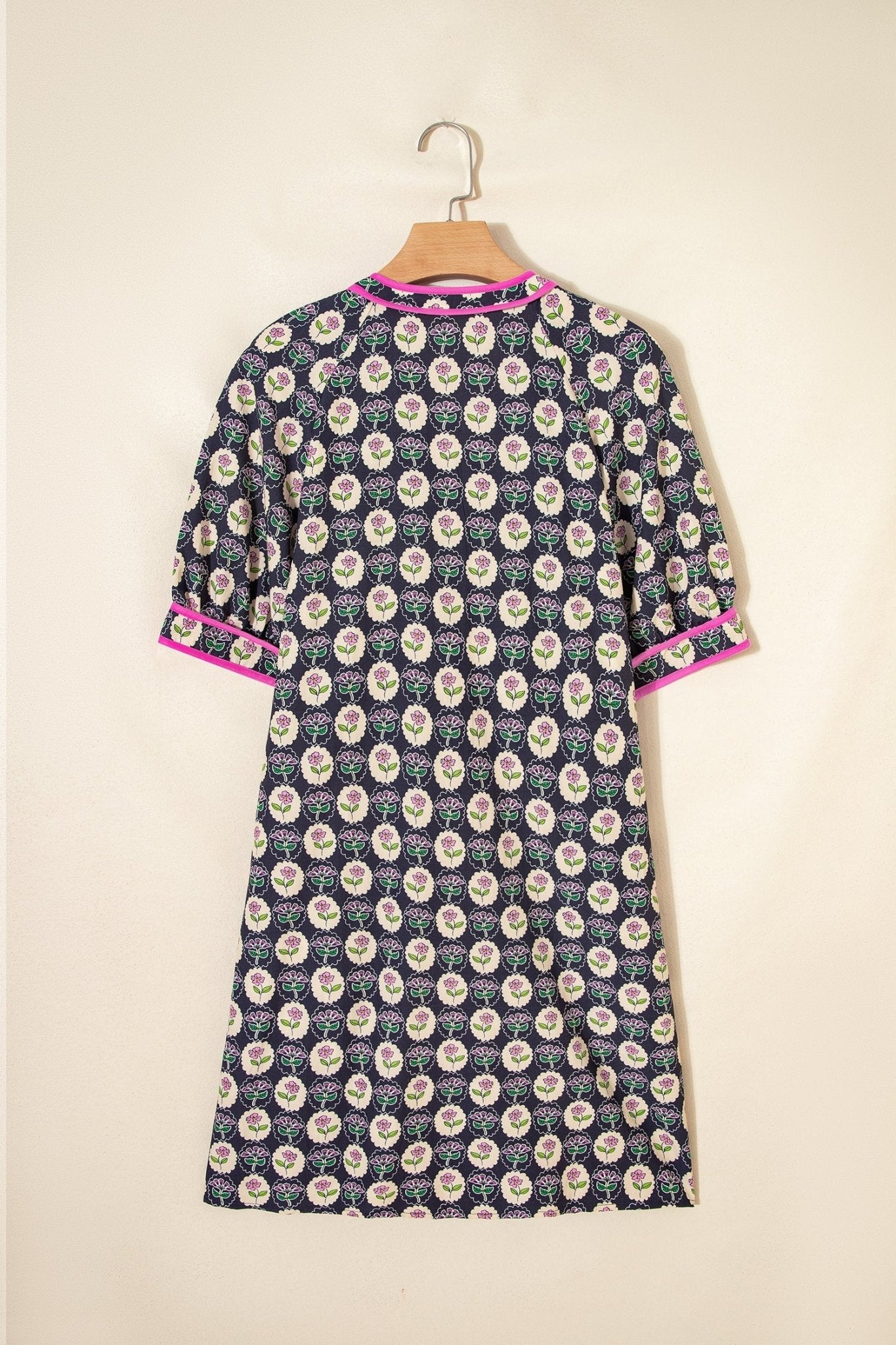 Floral Stripe Trim Short Sleeve Shift Dress - Rooted & Reckless Co.