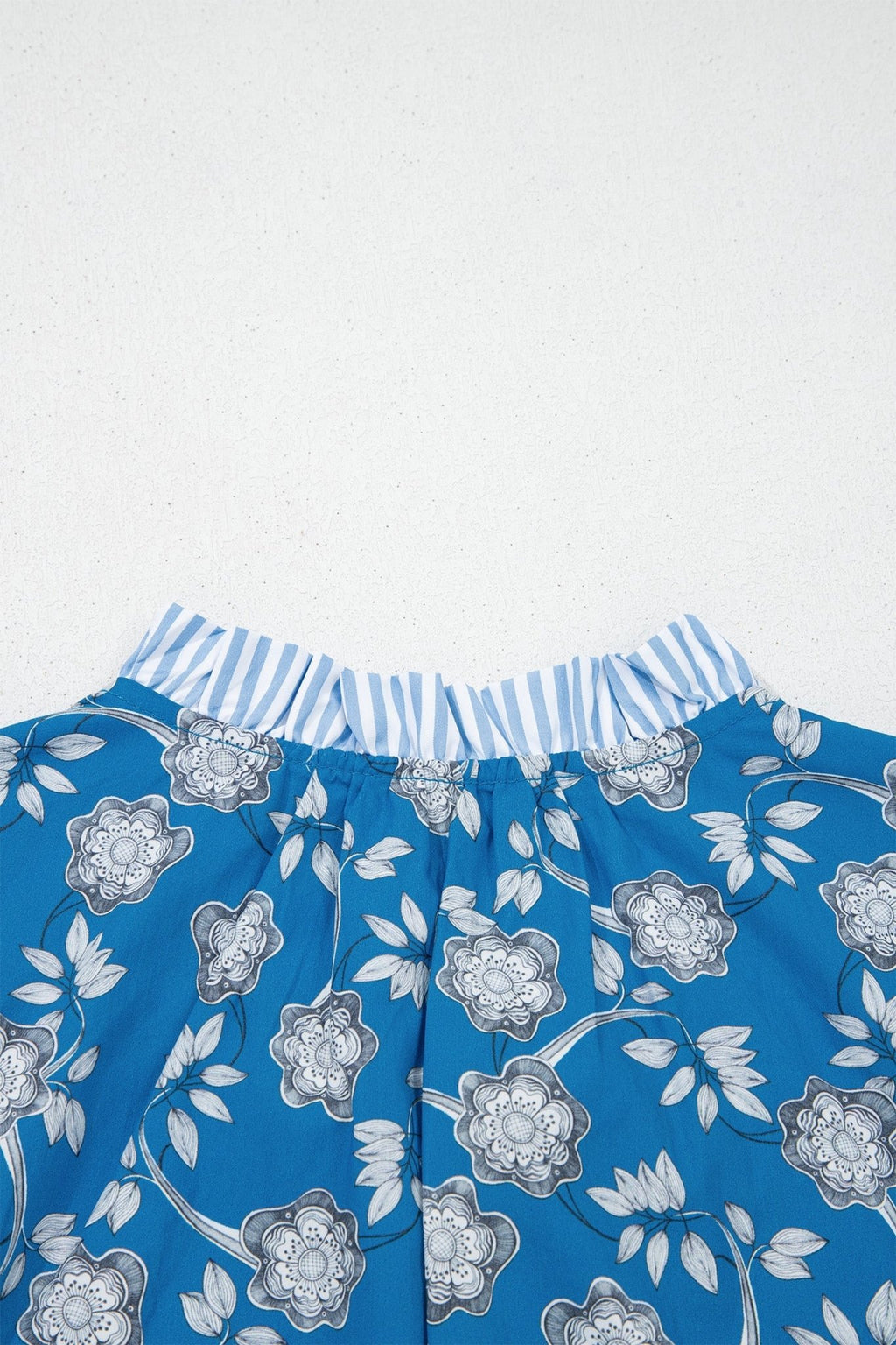 Floral Stripe Trim Tie-Neck Short Sleeve Blouse - Rooted & Reckless Co.