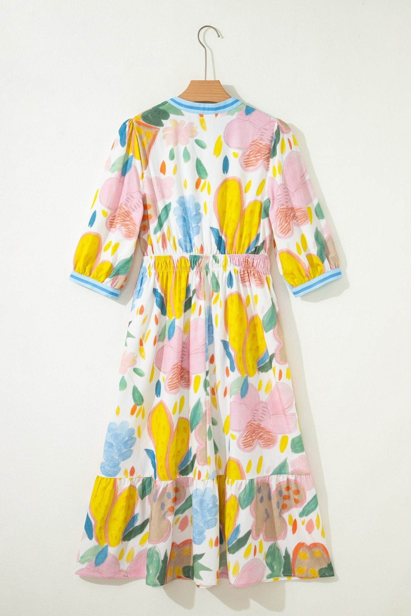Floral Stripe Trim V-Neck Midi Dress - Rooted & Reckless Co.
