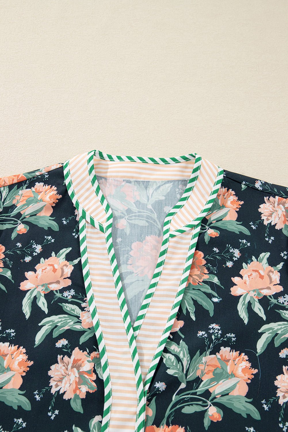 Floral Stripe Trim V-Neck Ruffle Hem Mini Dress - Rooted & Reckless Co.
