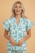 Floral Stripe V-Neck Flutter Sleeve Blouse - Rooted & Reckless Co.