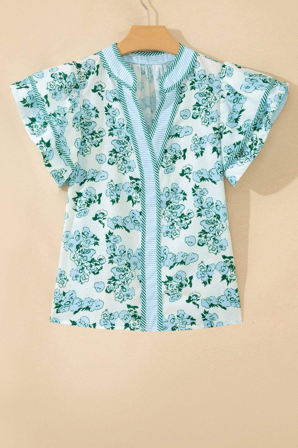 Floral Stripe V-Neck Flutter Sleeve Blouse - Rooted & Reckless Co.