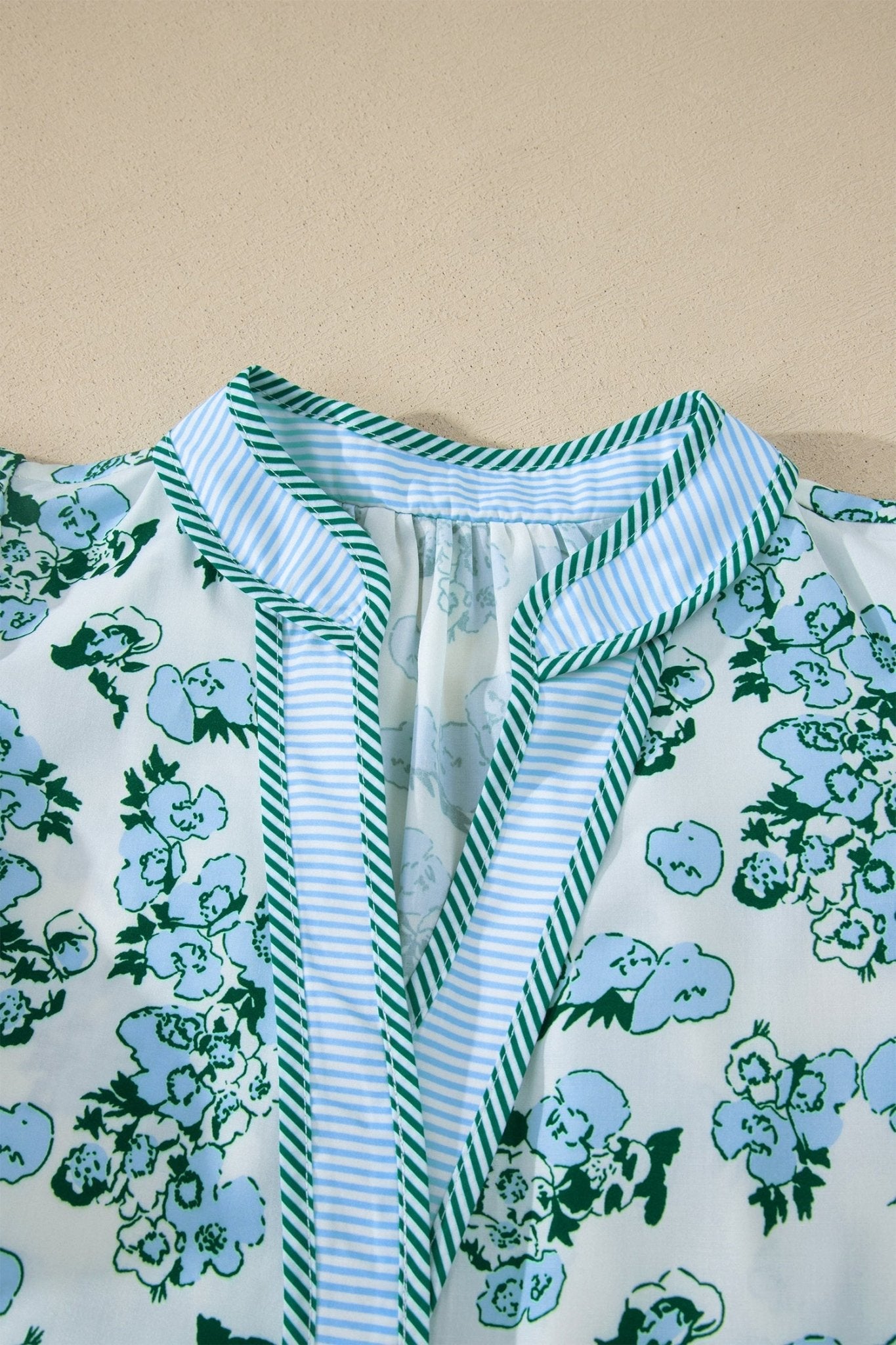 Floral Stripe V-Neck Flutter Sleeve Blouse - Rooted & Reckless Co.