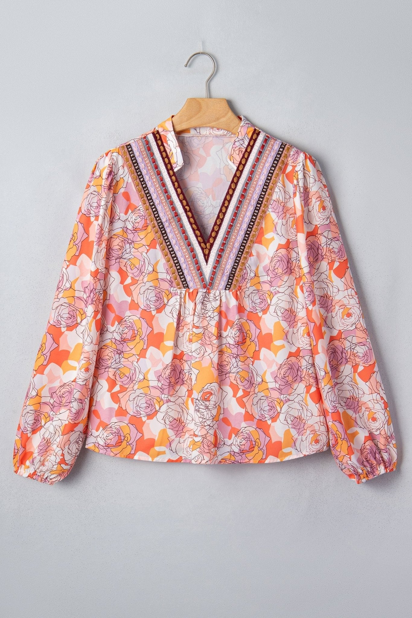 Floral Stripe V-Neck Long Sleeve Blouse - Rooted & Reckless Co.