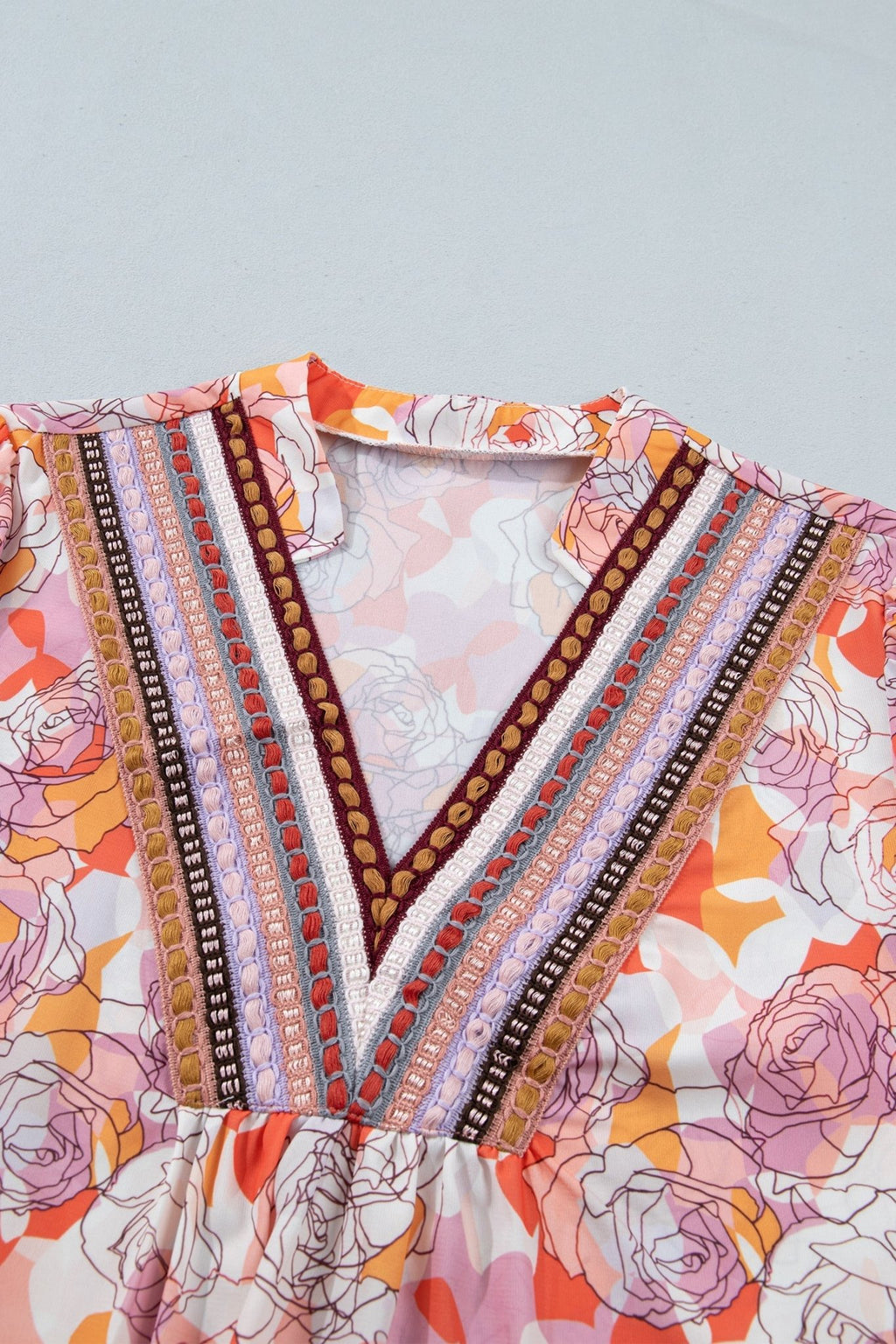 Floral Stripe V-Neck Long Sleeve Blouse - Rooted & Reckless Co.