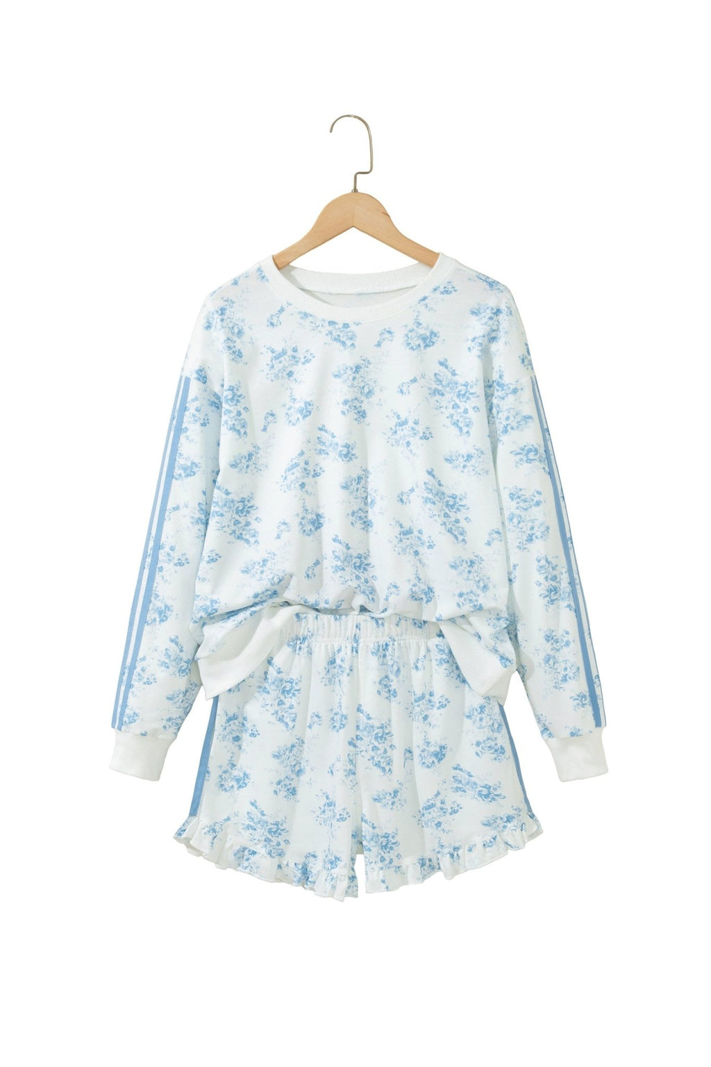 Floral Striped Side Detail Ruffle Hem Top & Shorts Set - Rooted & Reckless Co.