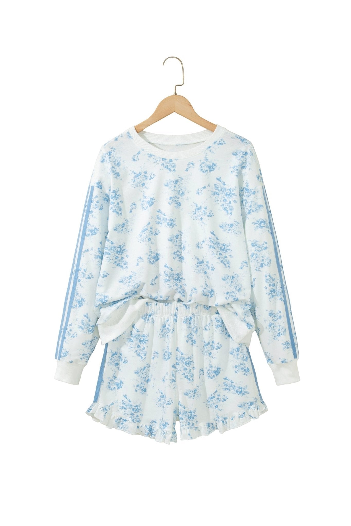 Floral Striped Side Detail Ruffle Hem Top & Shorts Set - Rooted & Reckless Co.