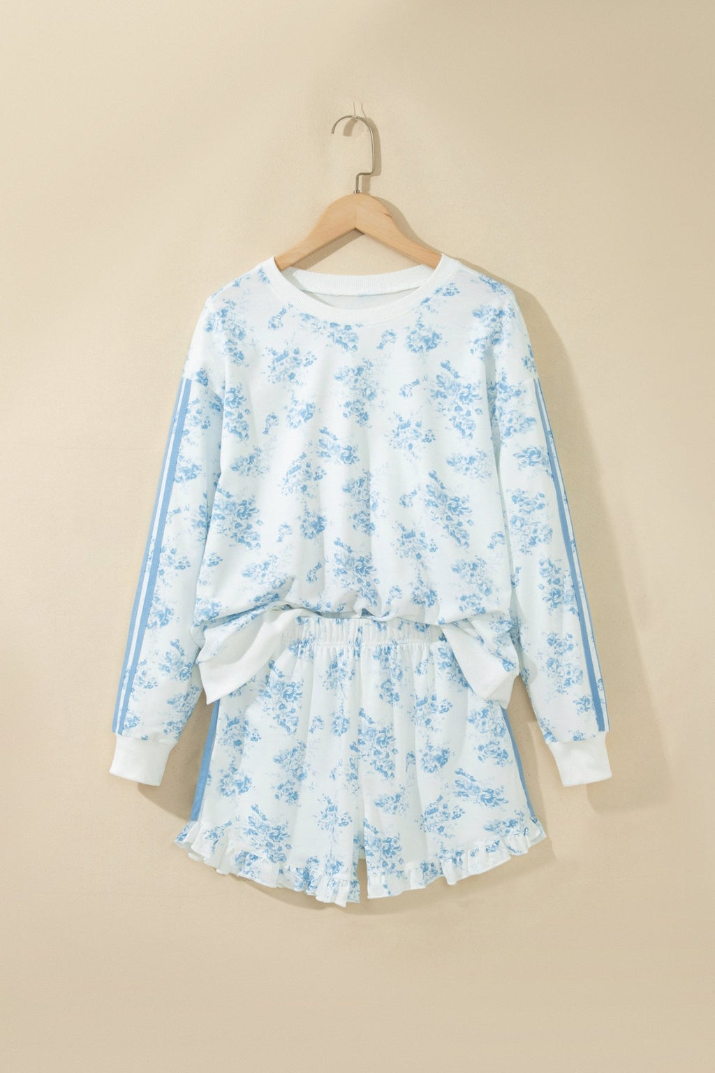 Floral Striped Side Detail Ruffle Hem Top & Shorts Set - Rooted & Reckless Co.