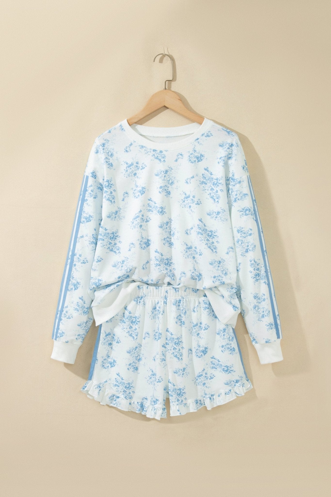 Floral Striped Side Detail Ruffle Hem Top & Shorts Set - Rooted & Reckless Co.