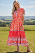 Floral Tassel Tie Sleeve Empire Waist Maxi Dress - Rooted & Reckless Co.