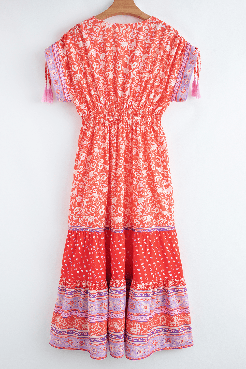 Floral Tassel Tie Sleeve Empire Waist Maxi Dress - Rooted & Reckless Co.