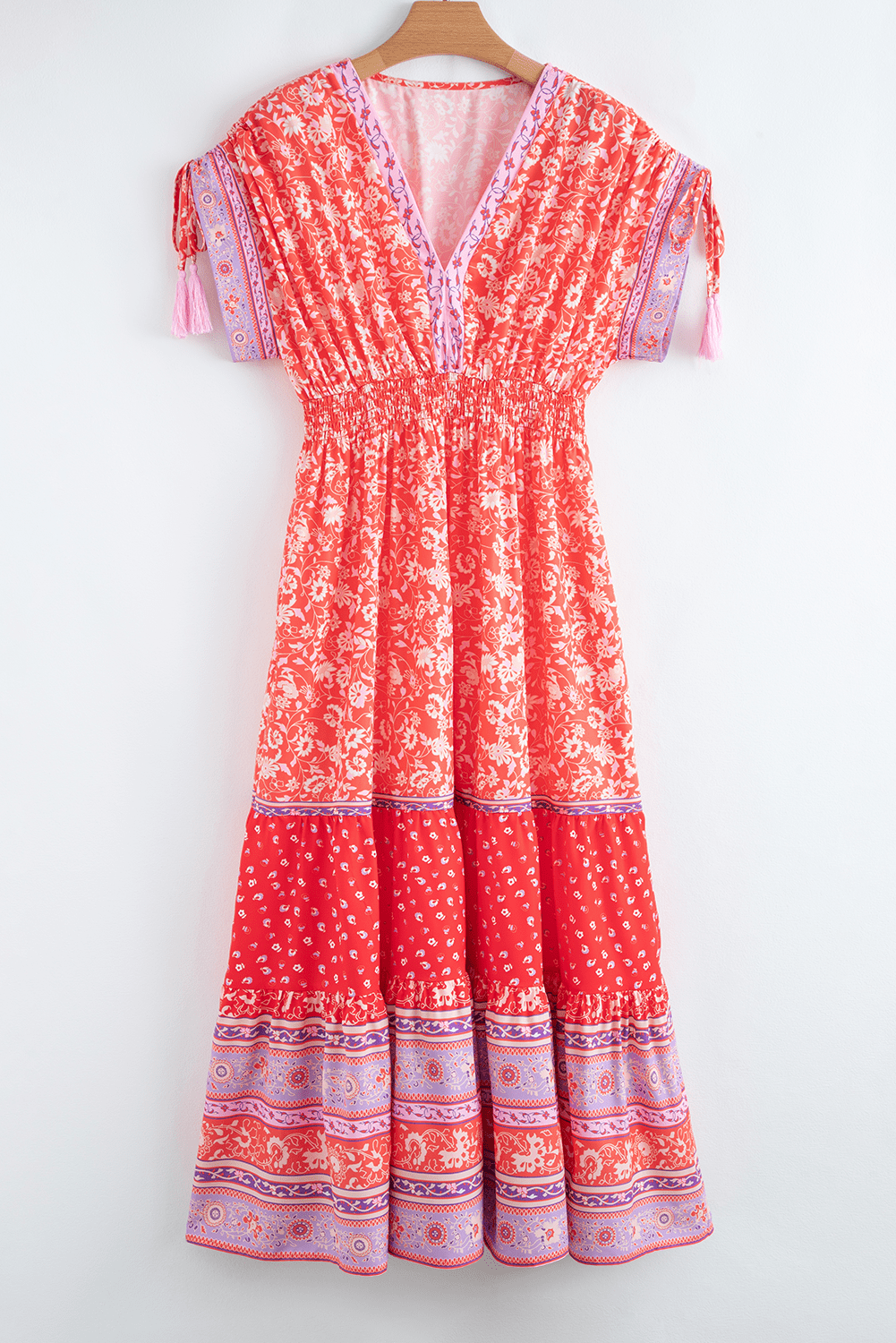 Floral Tassel Tie Sleeve Empire Waist Maxi Dress - Rooted & Reckless Co.